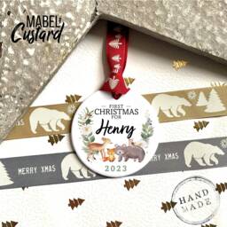 First Christmas Bauble/Childs 1st Bauble/Kids Tree Decoration Child's Woodland Animal - thumbnail 1