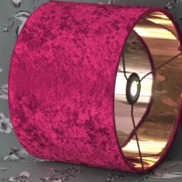 Handmade Magenta Crushed Velvet Lampshade Gold Mirror Lining - thumbnail 2