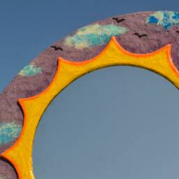 Orange & Yellow Sunburst Mirror W. 2 Fish, Dolphin Mirror, Large Purple Round Decorative Wall Fisherman Gifts, Coastal Decor - thumbnail 3