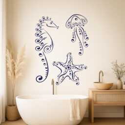 Ocean Wall Decal - Sea Life Vinyl Sticker For Bathroom Or Kids Room Decor 2367Di - thumbnail 1