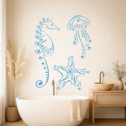 Ocean Wall Decal - Sea Life Vinyl Sticker For Bathroom Or Kids Room Decor 2367Di - thumbnail 2