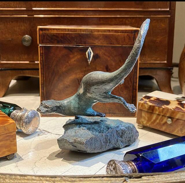 Dip Diving Awaya Free Flowing Solid Bronze Sea Otter Sculpture With A Beautiful & Unusual Patina , Solid Bronze Base, English Limited Edition - image 1