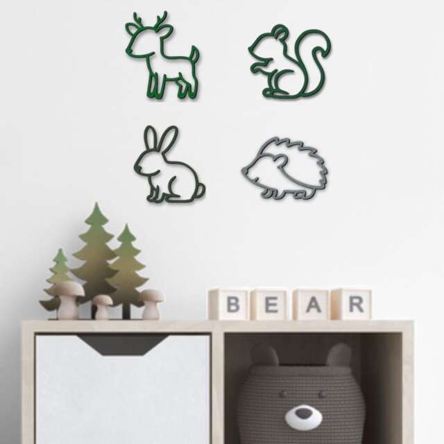 Woodland Animal Wall Art Set - Wooden Nursery Decor Deer, Squirrel, Rabbit & Hedgehog Kids Bedroom Theme Decorations - image 1