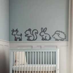Woodland Animal Wall Art Set - Wooden Nursery Decor Deer, Squirrel, Rabbit & Hedgehog Kids Bedroom Theme Decorations - thumbnail 2