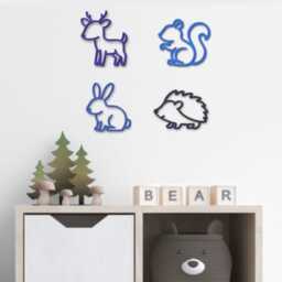 Woodland Animal Wall Art Set - Wooden Nursery Decor Deer, Squirrel, Rabbit & Hedgehog Kids Bedroom Theme Decorations - thumbnail 3