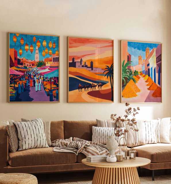 Set Of 3 Marrakech Posters, Morocco Travel Prints, Moroccan City Wall Art Set, North Africa Decor, Souk Gift, Desert Prints - image 1