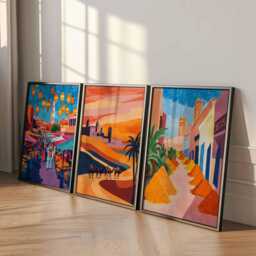 Set Of 3 Marrakech Posters, Morocco Travel Prints, Moroccan City Wall Art Set, North Africa Decor, Souk Gift, Desert Prints - thumbnail 3