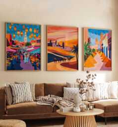 Set Of 3 Marrakech Posters, Morocco Travel Prints, Moroccan City Wall Art Set, North Africa Decor, Souk Gift, Desert Prints - thumbnail 1