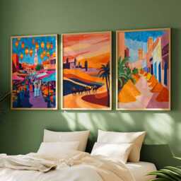 Set Of 3 Marrakech Posters, Morocco Travel Prints, Moroccan City Wall Art Set, North Africa Decor, Souk Gift, Desert Prints - thumbnail 2