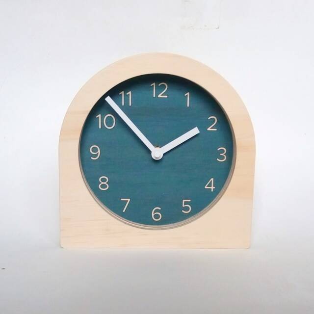 Dark Blue Wooden Desk Clock Mid Century Modern Silent Mantle Clock - image 1