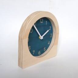 Dark Blue Wooden Desk Clock Mid Century Modern Silent Mantle Clock - thumbnail 2