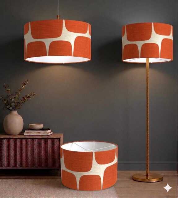 New High Quality Handmade Lahko Peprika Orange Pebble Fabric Abstract Geometric Pattern Drum Shape Lamp Shade Pendant Light - image 1