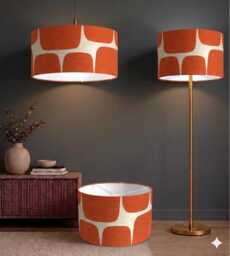 New High Quality Handmade Lahko Peprika Orange Pebble Fabric Abstract Geometric Pattern Drum Shape Lamp Shade Pendant Light - thumbnail 1