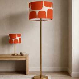 New High Quality Handmade Lahko Peprika Orange Pebble Fabric Abstract Geometric Pattern Drum Shape Lamp Shade Pendant Light - thumbnail 2