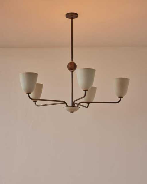 1950S Modern Brass Chandelier - Mid-Century Pendant Light Fixture Elikei 5-Light - image 1