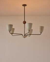 1950S Modern Brass Chandelier - Mid-Century Pendant Light Fixture Elikei 5-Light - thumbnail 1