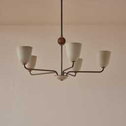 1950S Modern Brass Chandelier - Mid-Century Pendant Light Fixture Elikei 5-Light - thumbnail 2