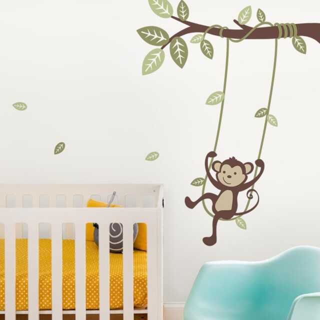 Monkey On A Swing Wall Decal Kids Nursery Vinyl Sticker Set - image 1