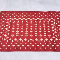 Multiple Sizes Red & White Kelim Handmade Cotton Rug Dhurrie - Dark Colour - thumbnail 2
