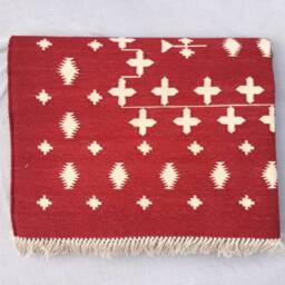 Multiple Sizes Red & White Kelim Handmade Cotton Rug Dhurrie - Dark Colour - thumbnail 4