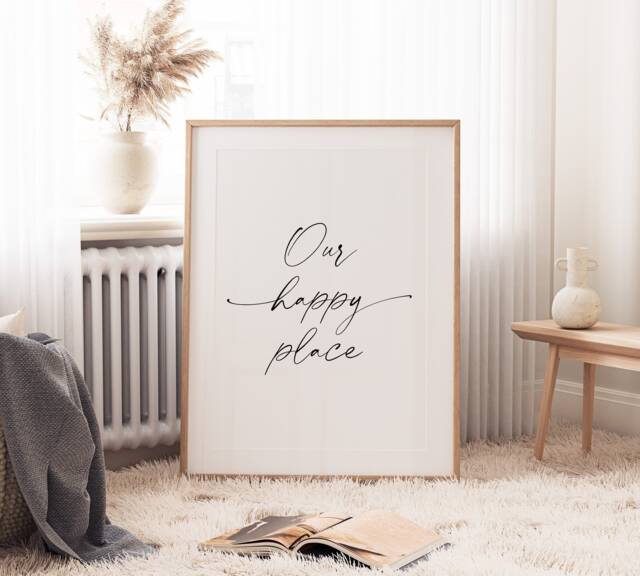 Bedroom Print - Wall Art Our Happy Place Decor Home Prints Inspirational Quotes Typography - image 1