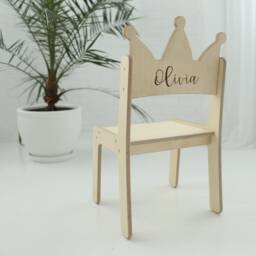 Princess Crown Chair For Girls Room Wooden Kids Personalized Toddler Montessori Furniture - thumbnail 3