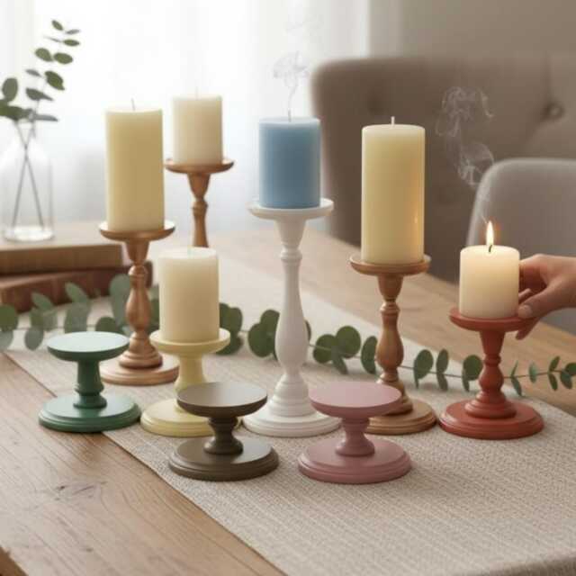 Wooden Pillar Stand Decorative Pedestal Table Accent Rustic Style Modern Farmhouse Decor Piece Handmade Handpainted Candle Holder Bathroom - image 1