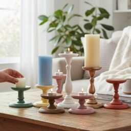 Wooden Pillar Stand Decorative Pedestal Table Accent Rustic Style Modern Farmhouse Decor Piece Handmade Handpainted Candle Holder Bathroom - thumbnail 3