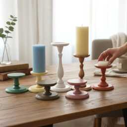 Wooden Pillar Stand Decorative Pedestal Table Accent Rustic Style Modern Farmhouse Decor Piece Handmade Handpainted Candle Holder Bathroom - thumbnail 2