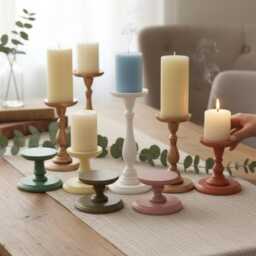 Wooden Pillar Stand Decorative Pedestal Table Accent Rustic Style Modern Farmhouse Decor Piece Handmade Handpainted Candle Holder Bathroom