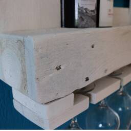 Wine Rack Made From Recycled Euro Pallets. Pallet Furniture. Wall Shelf For 8 Wine Bottles With Glass Holders. Wooden Shelf. Handmade in Shabby White - thumbnail 2