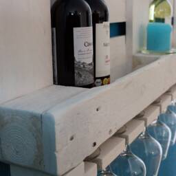Wine Rack Made From Recycled Euro Pallets. Pallet Furniture. Wall Shelf For 8 Wine Bottles With Glass Holders. Wooden Shelf. Handmade in Shabby White - thumbnail 4