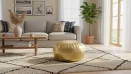 Next Day Delivey Prefilled Gold Moroccan Leather Pouf Ottoman Bohemian Decor