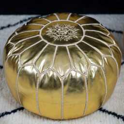 Next Day Delivery Prefilled Gold Moroccan Leather Pouf Ottoman Bohemian Living Room Decor - Next Day Delivery - thumbnail 2