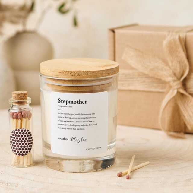 Personalised Step Mum Candle Gift Bonus Cute Definition For Christmas Birthday Or Thank You Stepmum Stepmother Mother - image 1