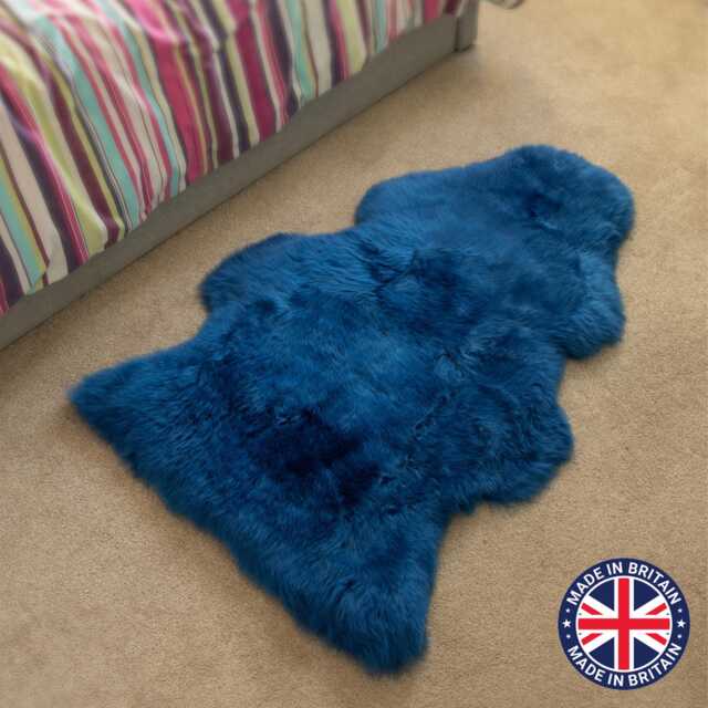 British Sheepskin Rug Grade A Natural Hide, Bright Blue - image 1