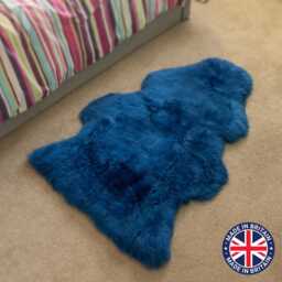 British Sheepskin Rug Grade A Natural Hide, Bright Blue - thumbnail 1