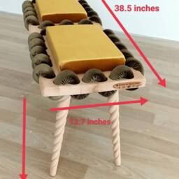 Long Bench, Wooden Bench in Camouflage Green & Mustard Yellow Cross Wavy Velvet Fabric, Living Room Bench, Ottoman Unique Gift - thumbnail 3