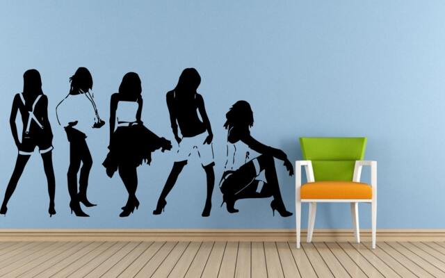 Five Fashion Models Girls Females Women Runway Clothes Accessories Jewelry Wall Or Car Vinyl Peal & Stick Removable Sticker Decal L1389 - image 1