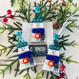 Beautiful Blue Snowman Fused Glass Christmas Decoration - Tree Decoration, Cornwall, Cornish - thumbnail 4
