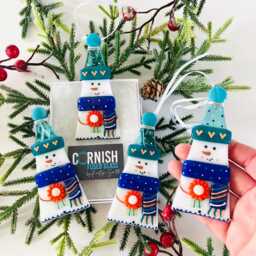 Beautiful Blue Snowman Fused Glass Christmas Decoration - Tree Decoration, Cornwall, Cornish