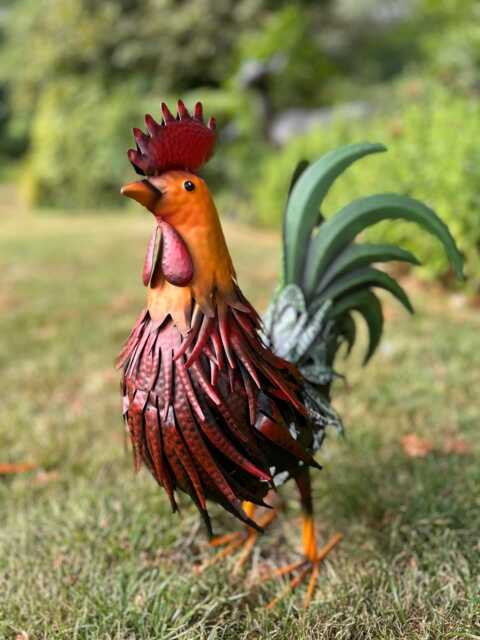 Decorative Rustic Metal Cockerel Rooster Garden Statue Outdoor Lawn Ornament