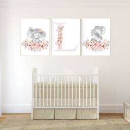 Elephant Floral Nursery Print Boho Girl Woodland Decor - thumbnail 2
