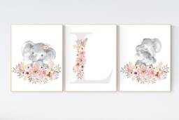 Elephant Floral Nursery Print Boho Girl Woodland Decor - thumbnail 1