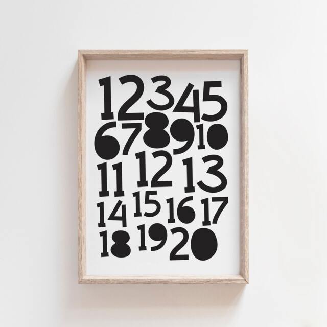 Monochrome Numbers Print, Playroom Prints, Wall Art, Poster, Educational Nursery Kids Art - image 1