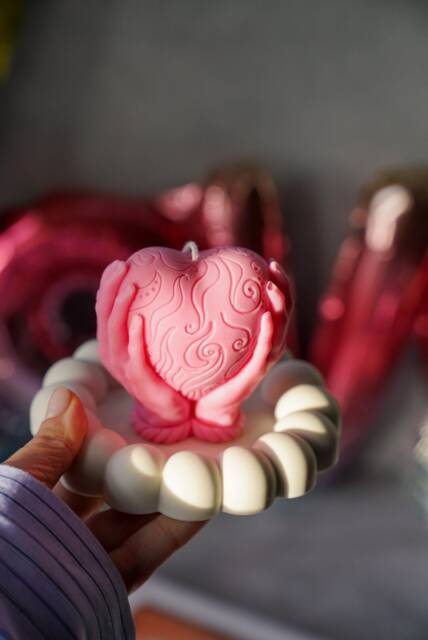 Hands Holding Heart Soy Wax Candle Vegan Home Decor - image 1