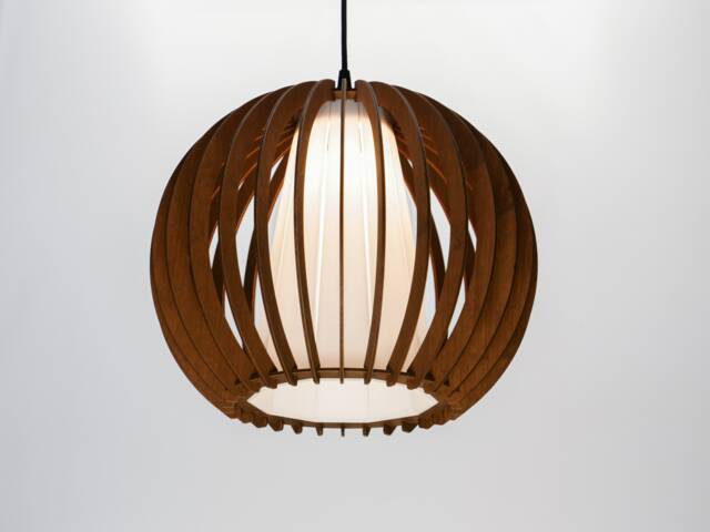 Brown Orb Glass Lampshade, Wood Ceiling Light, Scandinavian Pendant, Brada, Lamp, Plywood Chandelier, Pendant Light - image 1
