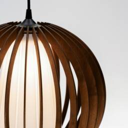 Brown Orb Glass Lampshade, Wood Ceiling Light, Scandinavian Pendant, Brada, Lamp, Plywood Chandelier, Pendant Light - thumbnail 3