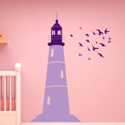 Lighthouse & Birds Wall Decal Nautical Nursery Decor, Kids Room - thumbnail 1