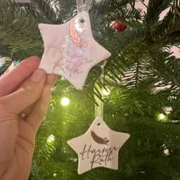 Christmas Memorial Bauble, Ceramic, Glass Feather Tree Ornament, Baby Loss, Miscarriage, Stillborn Keepsake Gift - thumbnail 4